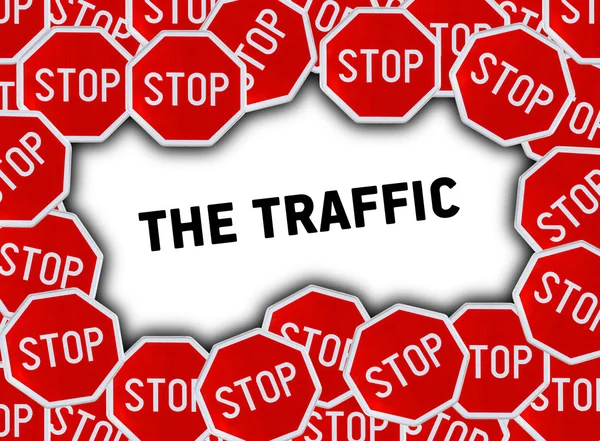 Stop sign and word the traffic — Stock Photo, Image