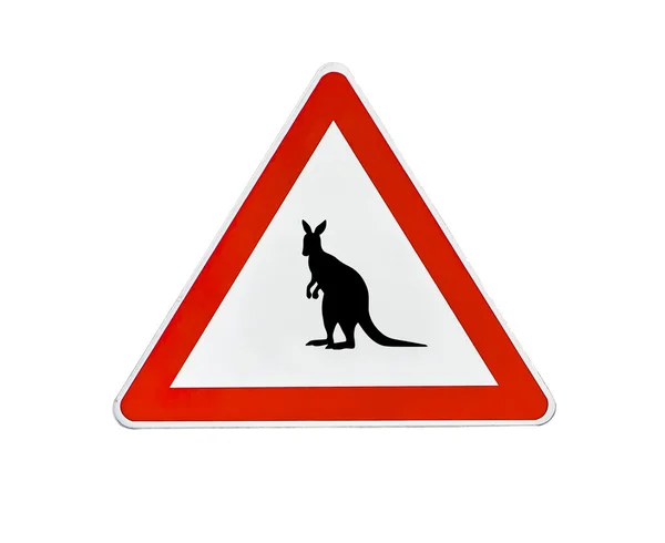 Triangle road sign kangaroo attention — Stock Photo, Image