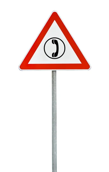 Triangle road sign phone area on rod — Stock Photo, Image