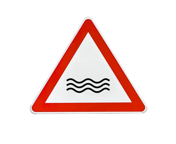 Trojúhelník silnice znamení řeka pozornost — Stock fotografie