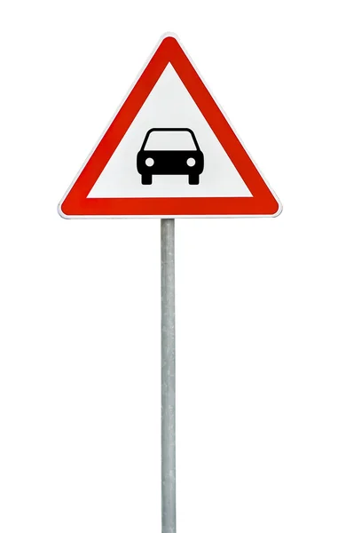 Triangle sur tige panneau routier attention voiture — Photo