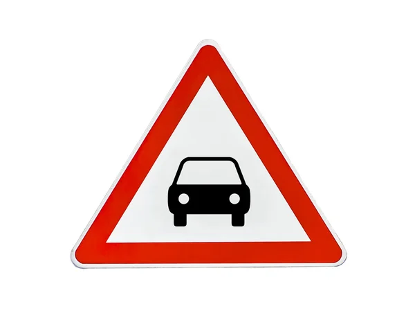 Trójkąt drogowy znak samochód uwagi — Zdjęcie stockowe