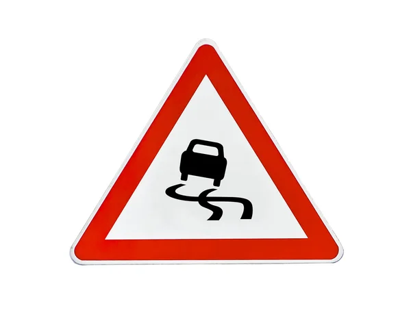 Triangle road sign slippery road — Stock Photo, Image