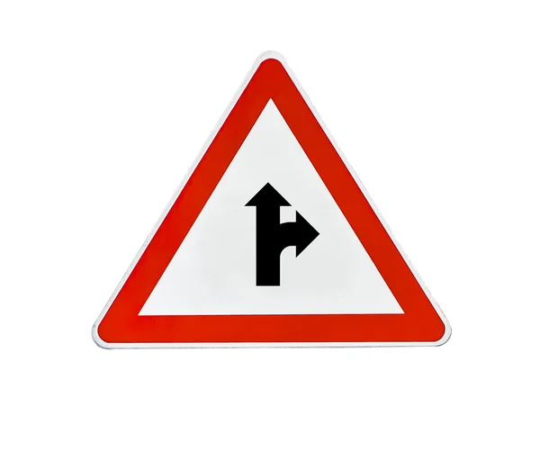 Trójkąt drogowy znak właściwym kierunku — Zdjęcie stockowe