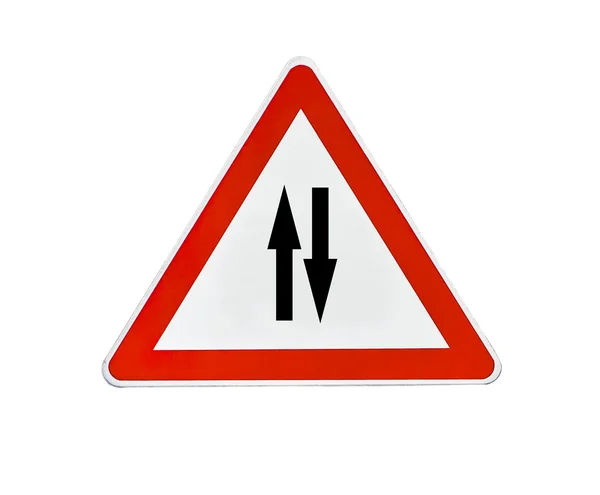 Triangle road sign two way traffic — Stock Photo, Image