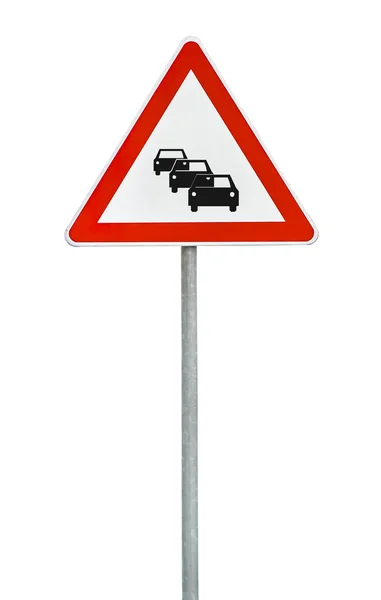 Triangle road sign automobile on rod — Stock Photo, Image