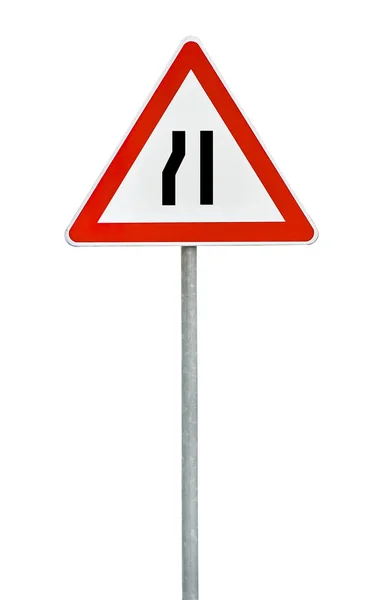 Dreieck Straßenschild links schmal an Stange — Stockfoto