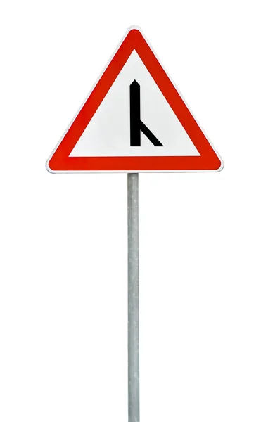 Trójkąt drogowy znak prawy włączyć pręt — Zdjęcie stockowe