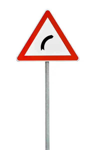 Triangle road sign right turn on rod — Stock Photo, Image