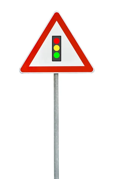 Triangle road sign semaphore on rod — Stock Photo, Image