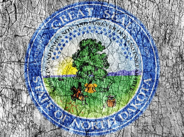 Wrok steen geschilderd ons zegel vlag van North Dakota — Stockfoto