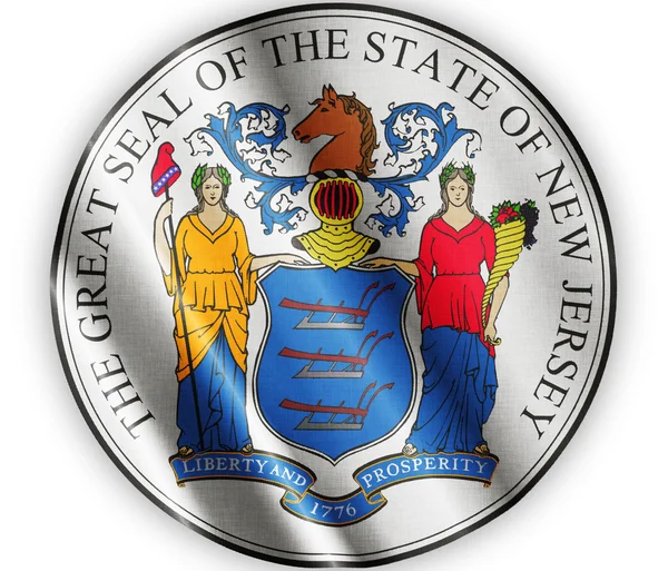 New Jersey seal waving flag close — Stock Photo, Image