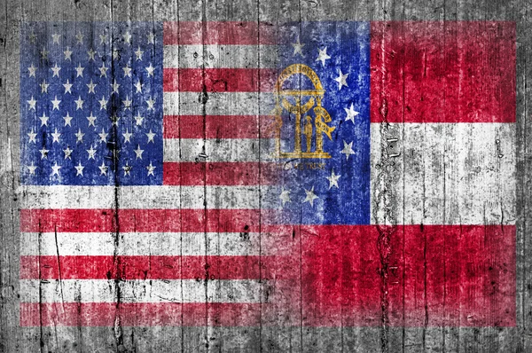 USA and Georgia flag on concrete wall — Stock Photo, Image