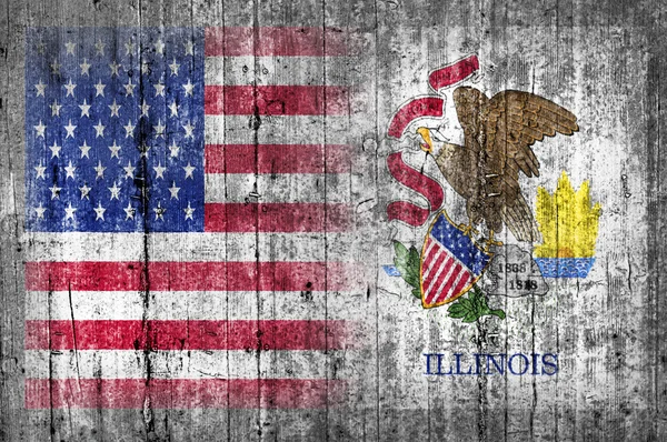 Drapeau États-Unis et Illinois sur mur en béton — Photo