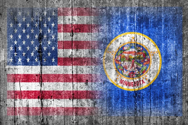 USA och Minnesota flagga på betongvägg — Stockfoto