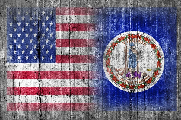 Bandera de Estados Unidos y Virginia en muro de hormigón — Foto de Stock