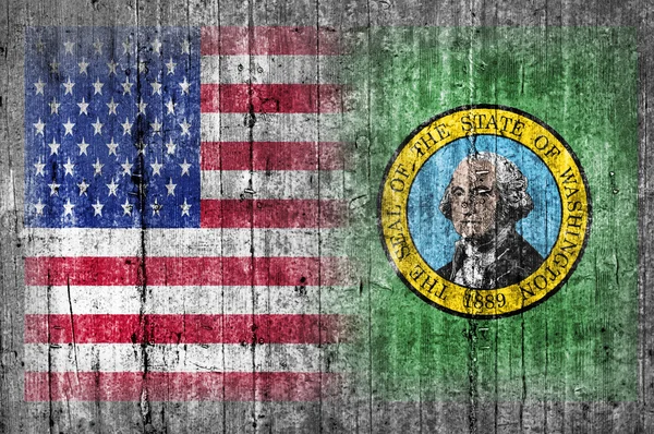 USA och Washington flagga på betongvägg — Stockfoto