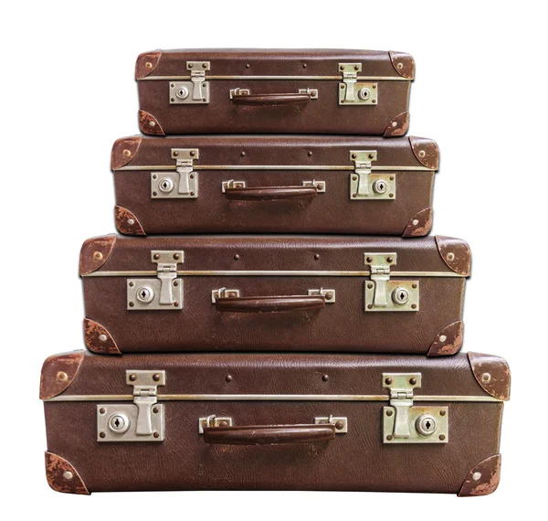 Quatre valise vintage marron sur fond blanc — Photo