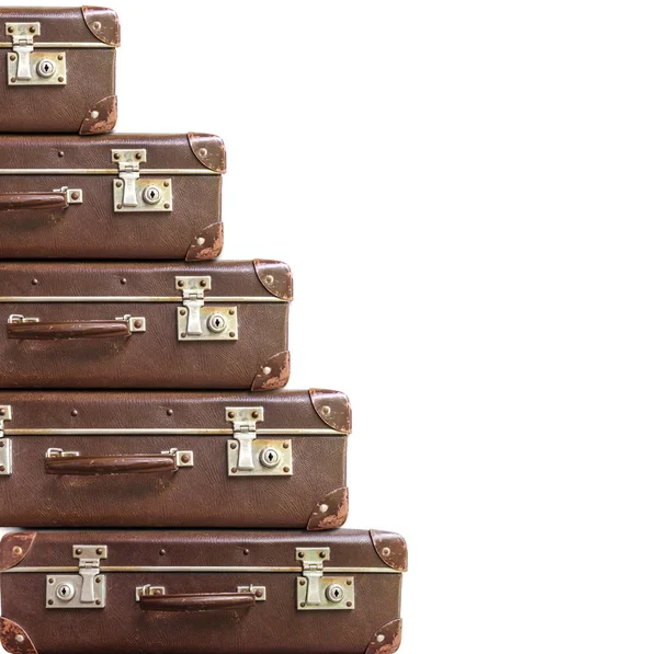 Several vintage brown suitcase on white background — Stock Photo, Image