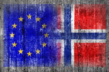 Beton duvar AB ve Norveç bayrağı 