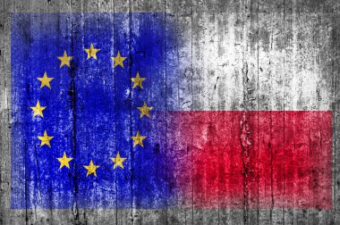 Beton duvar AB ve Polonya bayrağı 