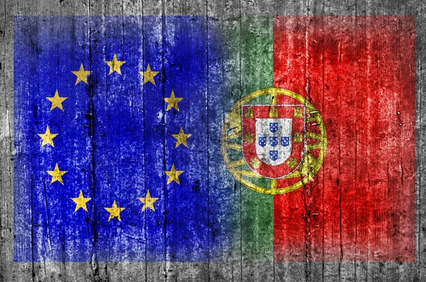 EU and Portugal flag on concrete wall — Stock Photo, Image