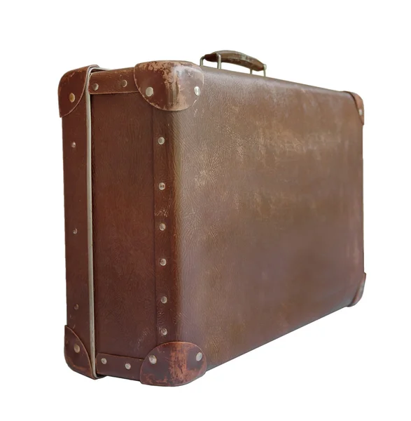 Valise vintage marron sur fond blanc — Photo