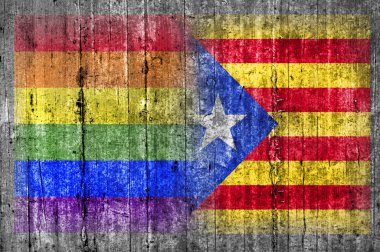 Beton duvar LGBT ve Katalonya bayrağı 
