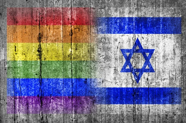Bandera LGBT e Israel en muro de hormigón — Foto de Stock