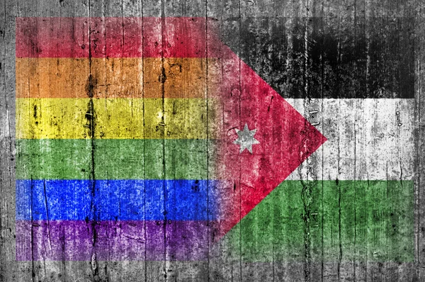 HBT och Jordanien flagga på betongvägg — Stockfoto