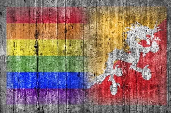 HBT och Bhutan flagga på betongvägg — Stockfoto