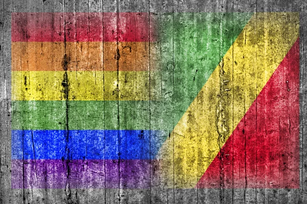 Флаг ЛГБТ и Республики Конго на бетонной стене — стоковое фото