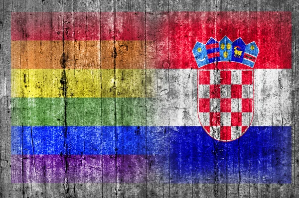 LGBT and Croatia flag on concrete wall — Stock Photo, Image
