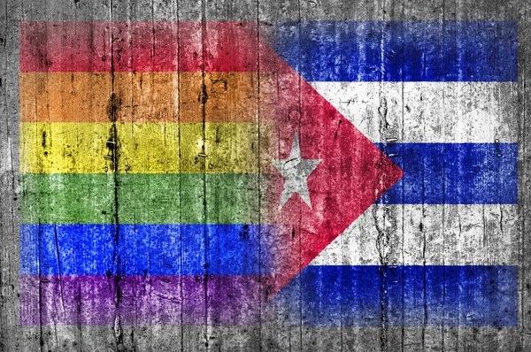 Bandera LGBT y Cuba en muro de hormigón — Foto de Stock