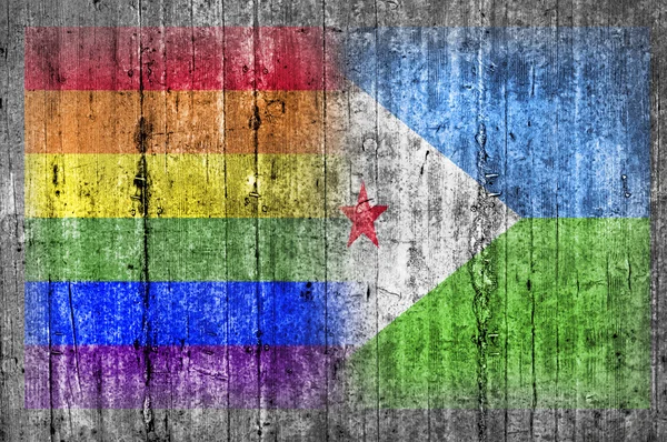 Σημαία του ΛΟΑΤ και Τζιμπουτί στο τσιμεντένιο τοίχο — Φωτογραφία Αρχείου
