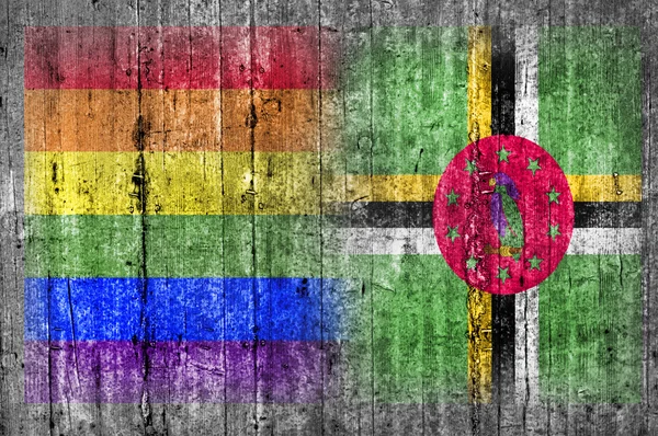 Σημαία του ΛΟΑΤ και Ντομίνικα στο τσιμεντένιο τοίχο — Φωτογραφία Αρχείου