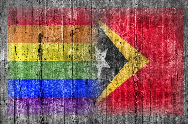 Σημαία του ΛΟΑΤ και το Ανατολικό Τιμόρ στο τσιμεντένιο τοίχο — Φωτογραφία Αρχείου