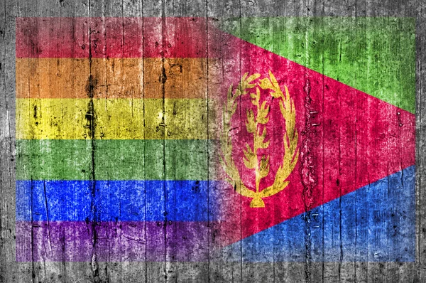 Drapeau LGBT et érythréen sur un mur en béton — Photo