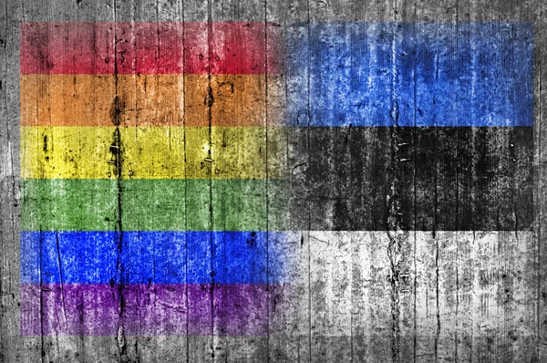 ЛГБТ і Естонії прапор на бетонну стіну — стокове фото