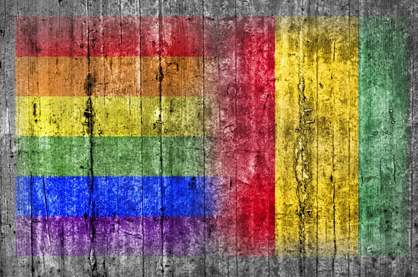 Bandera LGBT y Guinea en muro de hormigón — Foto de Stock