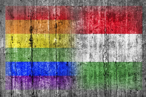 ЛГБТ і Угорщина прапор на бетонну стіну — стокове фото