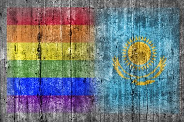 Beton duvar LGBT ve Kazakistan bayrağı 