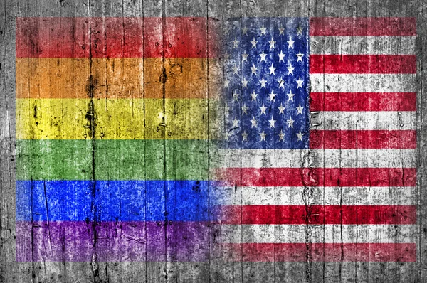 LMBT és az Egyesült Államok zászló a betonfal — Stock Fotó