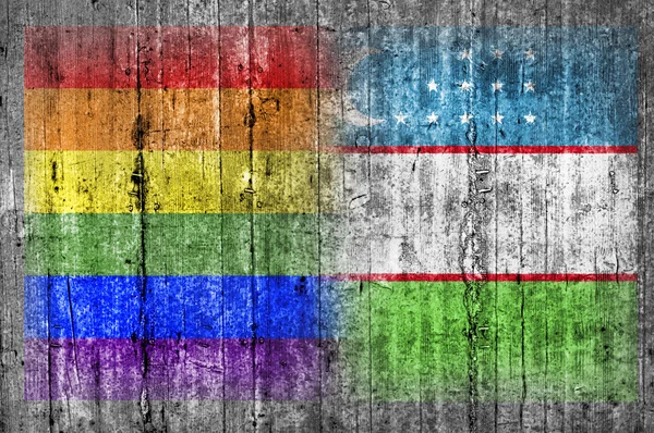 LGBT a Uzbekistánu vlajka na betonovou zeď — Stock fotografie