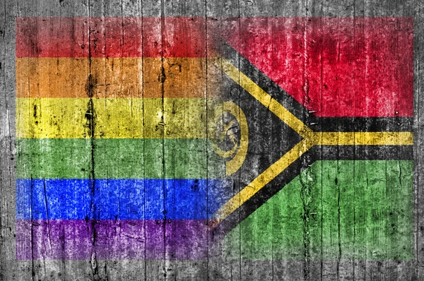 Флаг ЛГБТ и Вануату на бетонной стене — стоковое фото