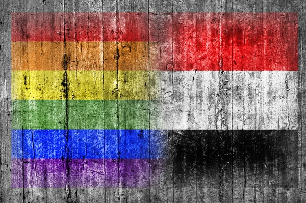 Σημαία του ΛΟΑΤ και Υεμένη στο τσιμεντένιο τοίχο — Φωτογραφία Αρχείου