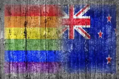 Beton duvar LGBT ve Yeni Zelanda bayrağı 