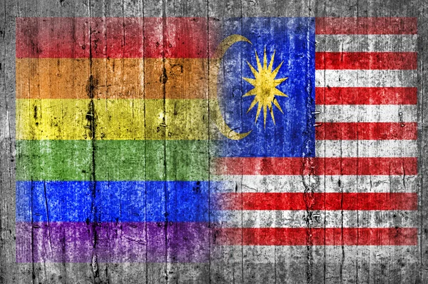 콘크리트 벽에 Lgbt와 말레이시아 국기 — 스톡 사진