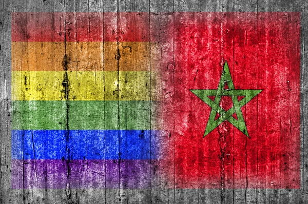 コンクリートの壁に Lgbt とモロッコの国旗 — ストック写真