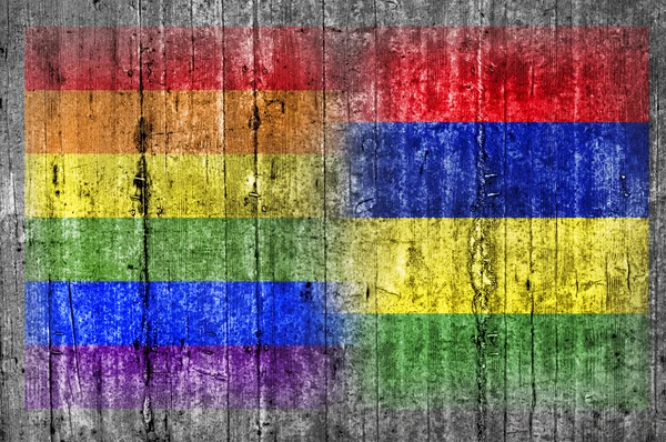 Bandiera LGBT e Mauritius su muro di cemento — Foto Stock